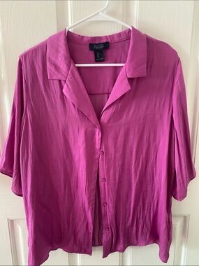 RACHEL Rachel Roy Magenta Button-Front Camp Collar Blouse